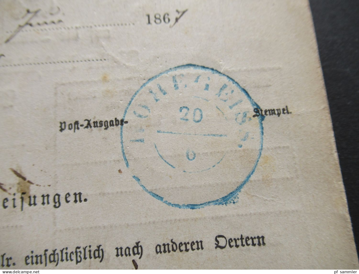 1867 AD Braunschweig Post Anweisung über 27 Thaler Schwarzer K2 Zorge Nach Hohegeiß Mit Blauem Ank. Stempel - Braunschweig