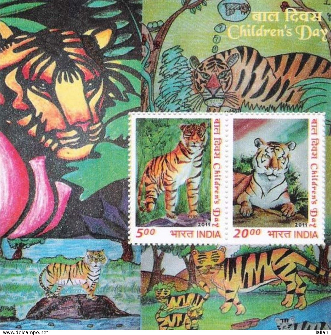 National Children's Day, Tigers, 2V, MS, 2011, Condition As Per Scan - Ungebraucht