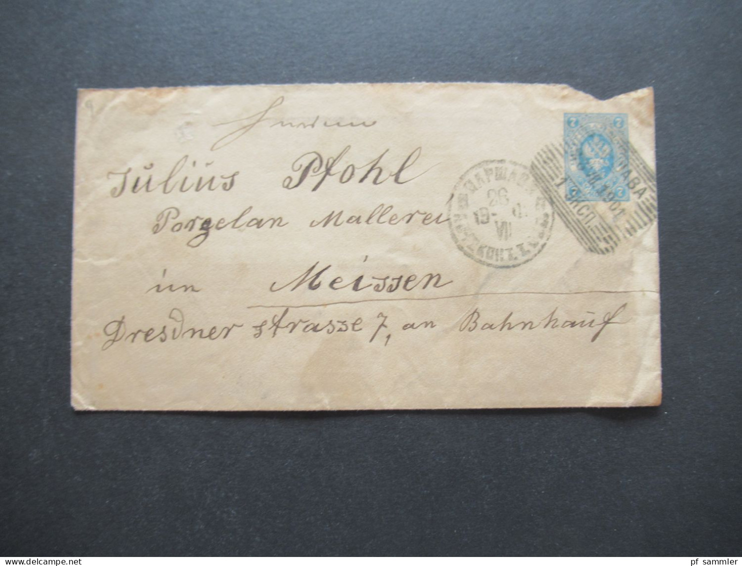 Russland / Polen 1901 GA Umschlag Stempel Bapwaba - Meissen Marke Rückseitig Mit 2x Verschiedener Stempel Meissen 1 / 3 - Briefe U. Dokumente