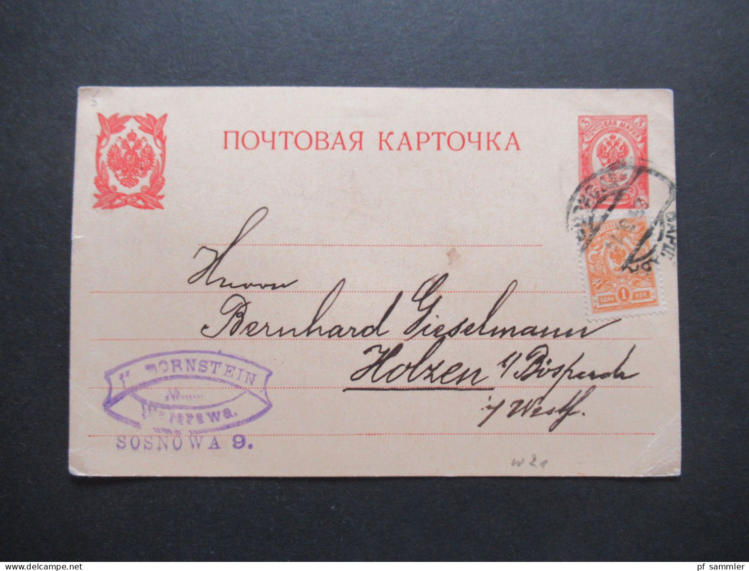 Russland / Polen 1914 GA Umschlag Stempel Bapwaba Warschau Nach Holzen B. Bösperde Abs. Bornstein Warszawa Sosnowa 9 - Covers & Documents