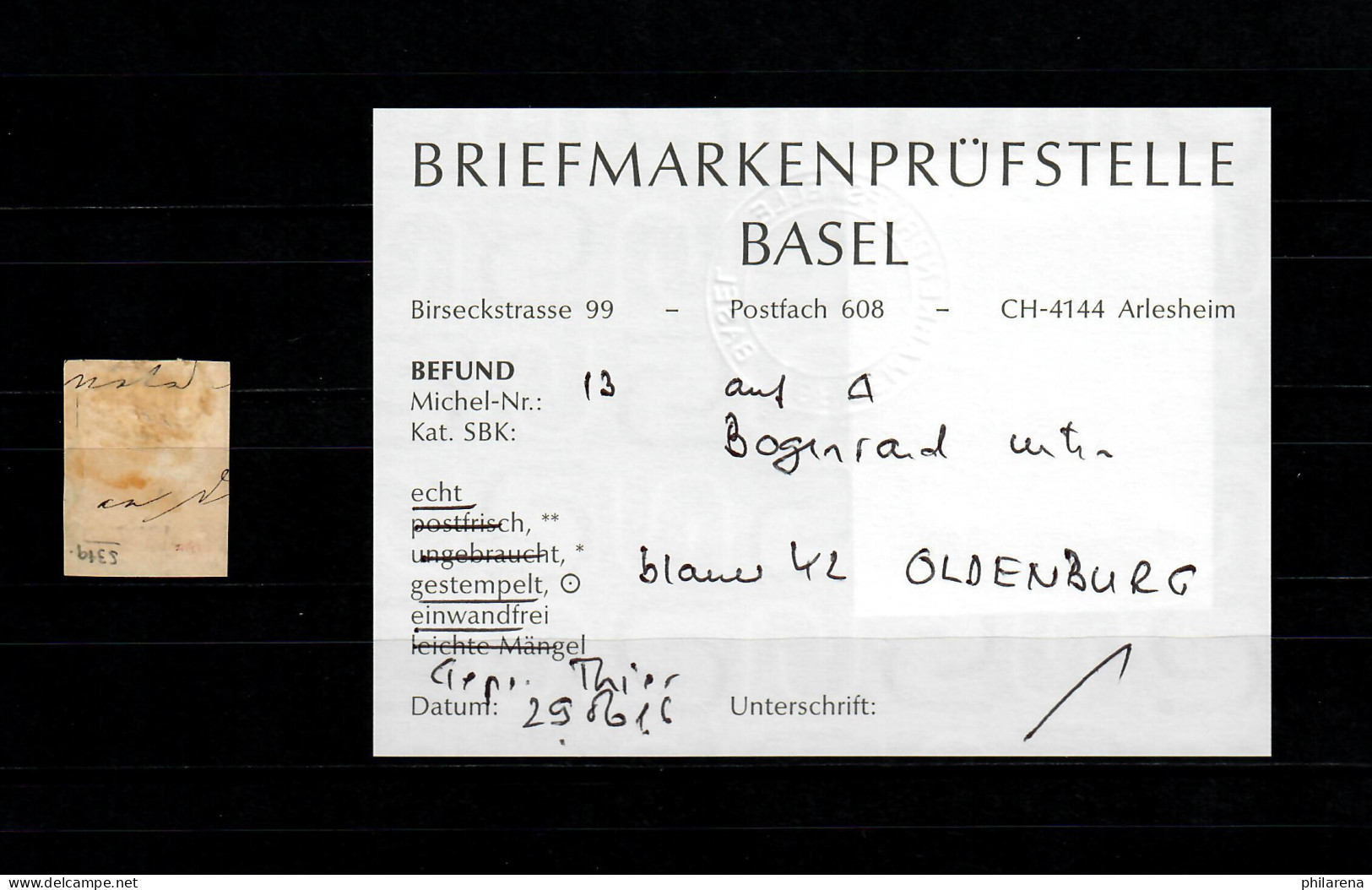 Oldenburg MiNr. 13, Gestempelt, BPP Befund - Oldenbourg