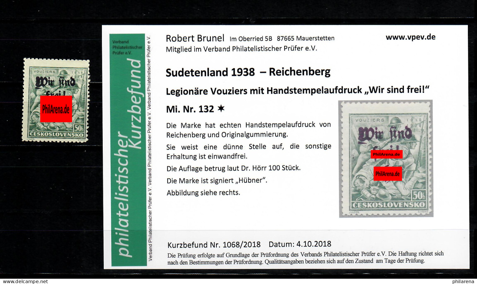 Sudetenland MiNr. 132, Falz, *, Reichenberg, Auflage Ca. 100 Stück - Sudetenland