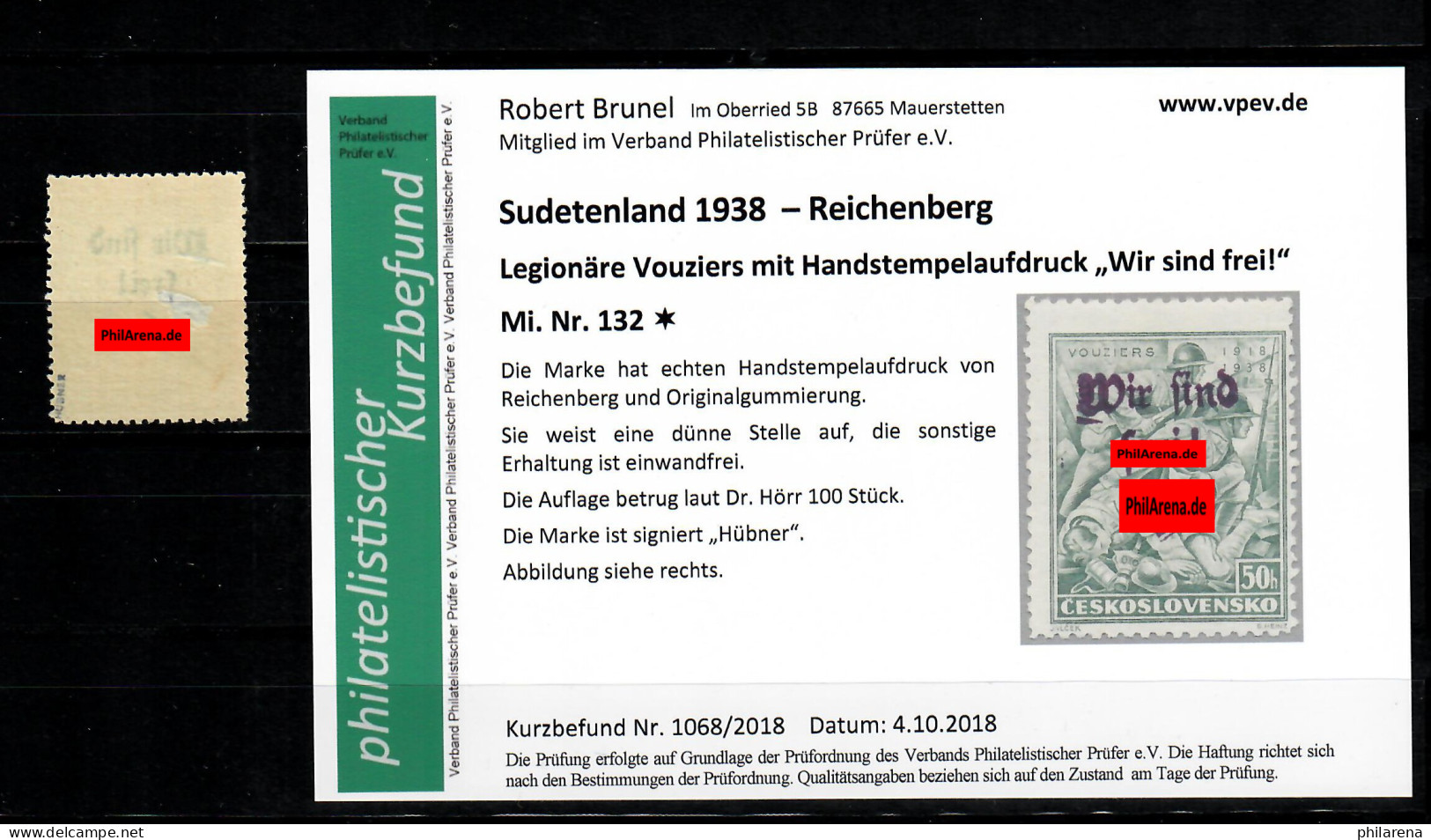 Sudetenland MiNr. 132, Falz, *, Reichenberg, Auflage Ca. 100 Stück - Sudetes
