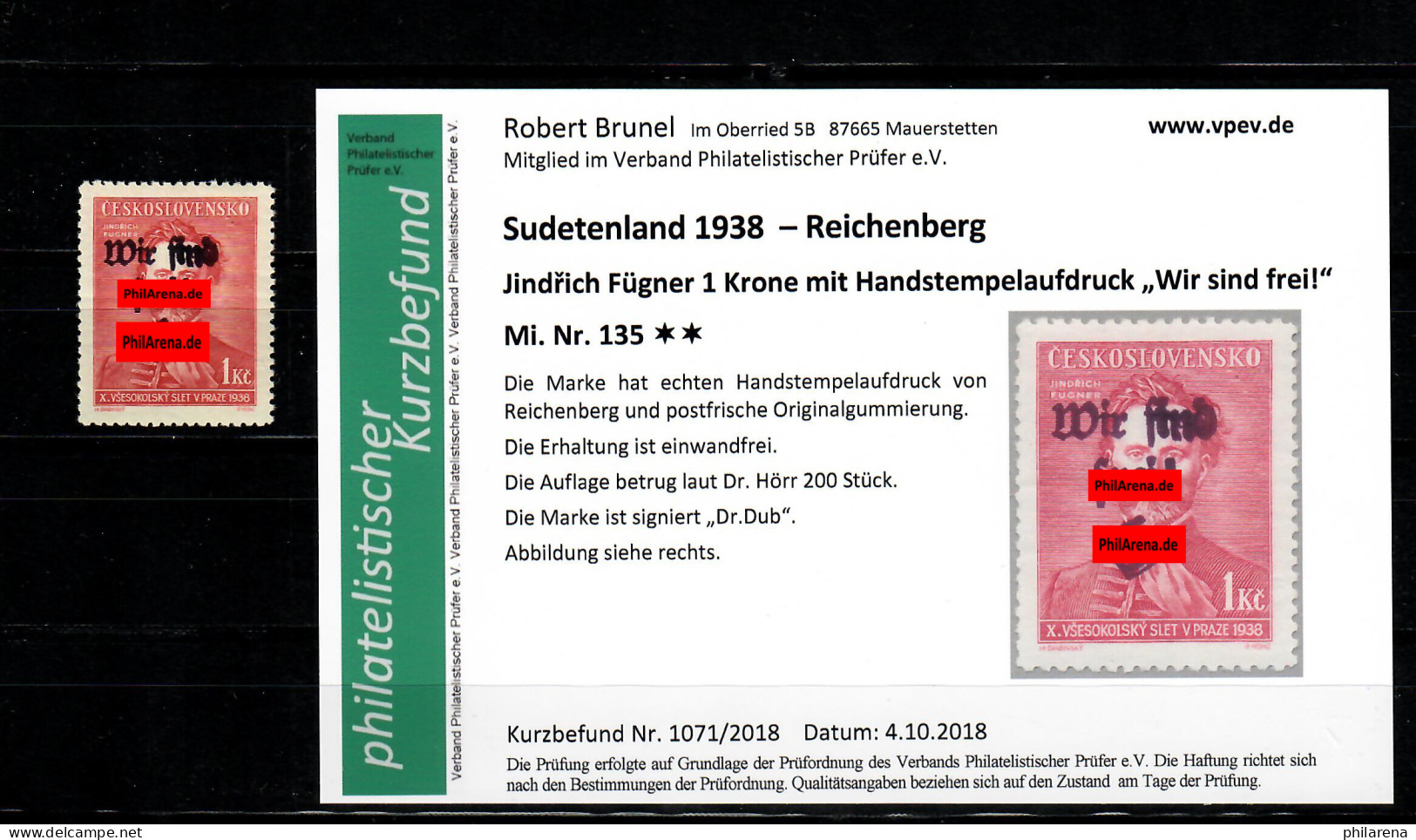 Sudetenland MiNr. 135, Postfrisch, **, Reichenberg, Auflage Ca. 200 Stück - Sudetenland