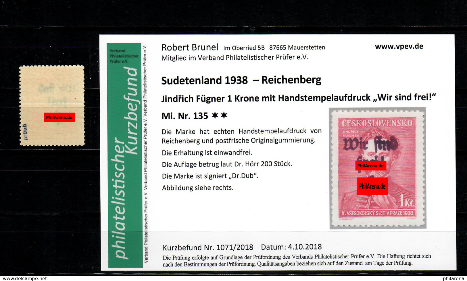 Sudetenland MiNr. 135, Postfrisch, **, Reichenberg, Auflage Ca. 200 Stück - Sudetes