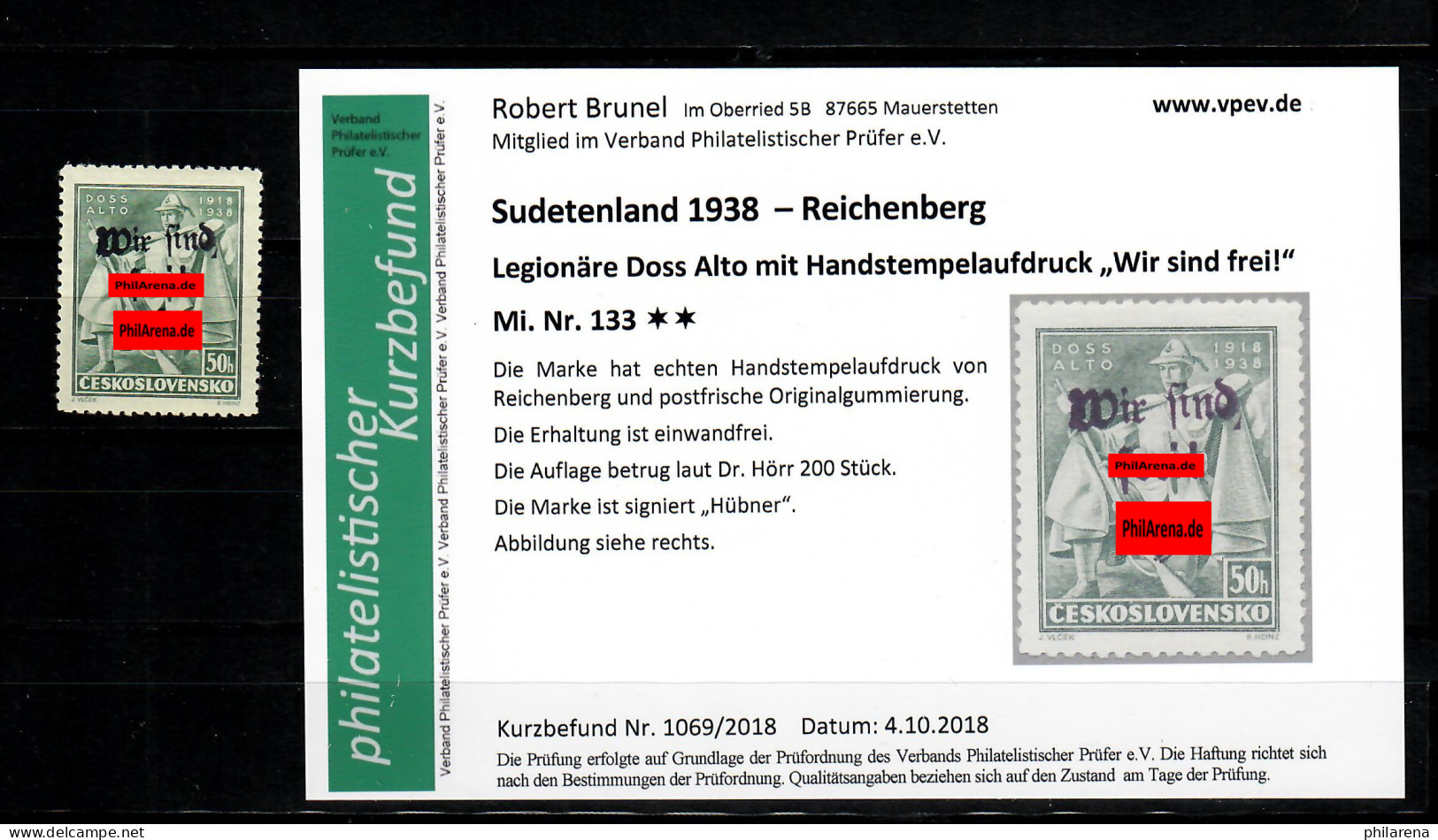 Sudetenland MiNr. 133, Postfrisch, **, Reichenberg, Auflage Ca. 200 Stück - Sudetes