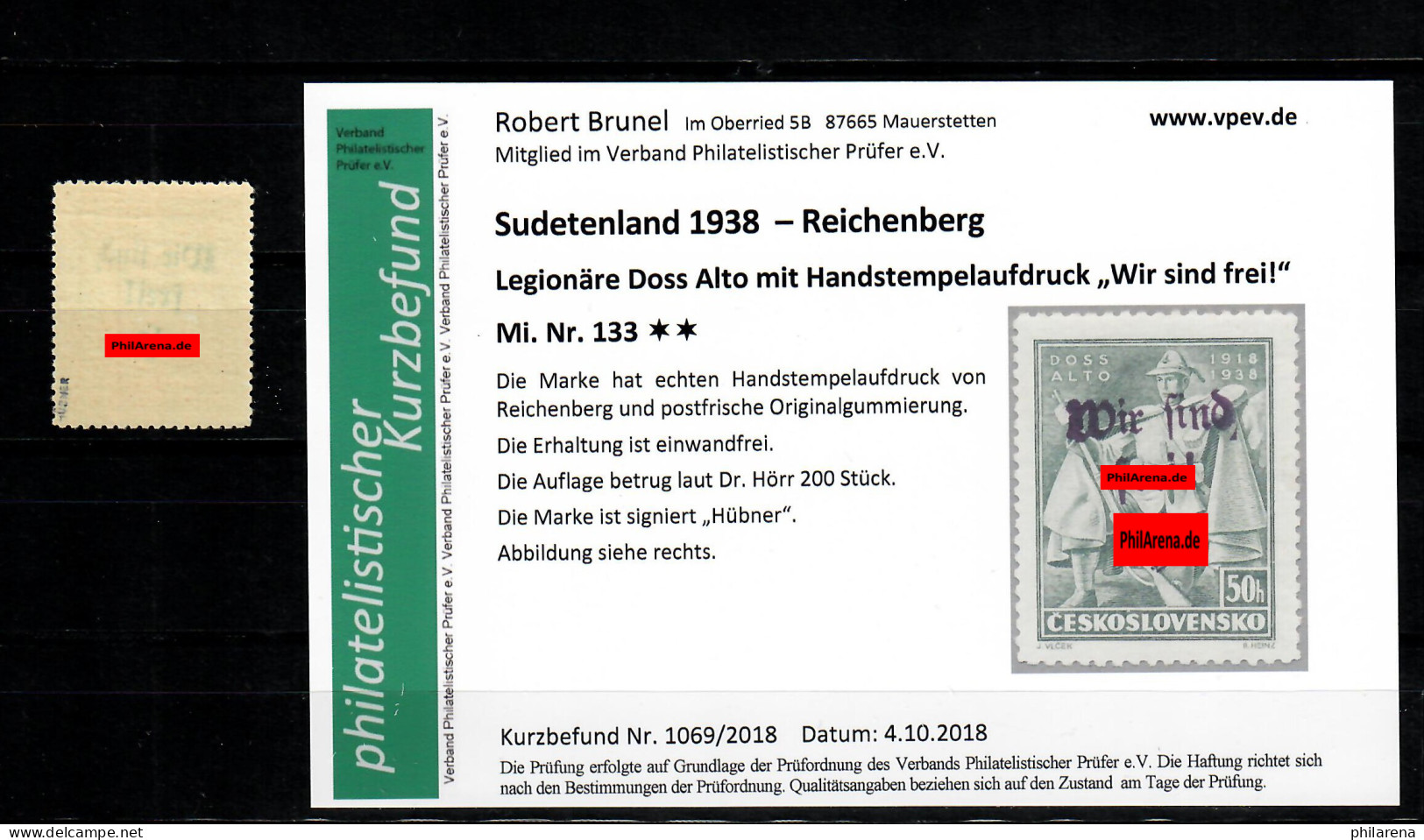 Sudetenland MiNr. 133, Postfrisch, **, Reichenberg, Auflage Ca. 200 Stück - Sudetenland