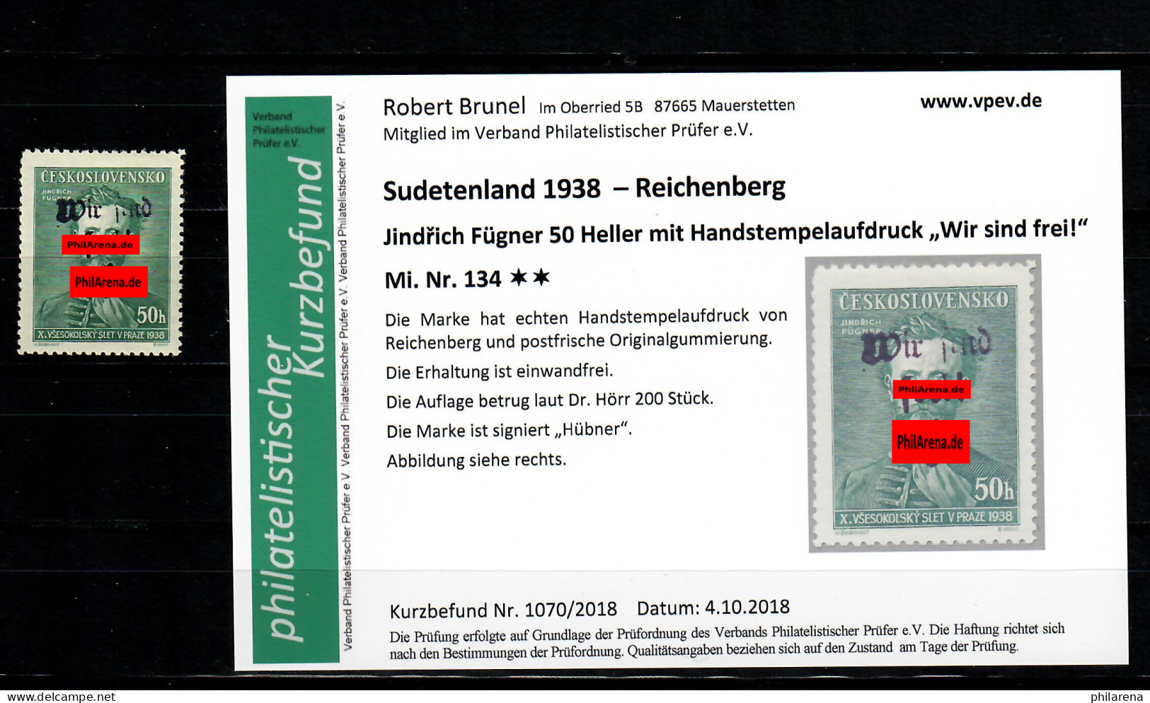 Sudetenland MiNr. 134, Postfrisch, **,  Auflage Ca. 200 Stück, Reichenberg, - Sudetes