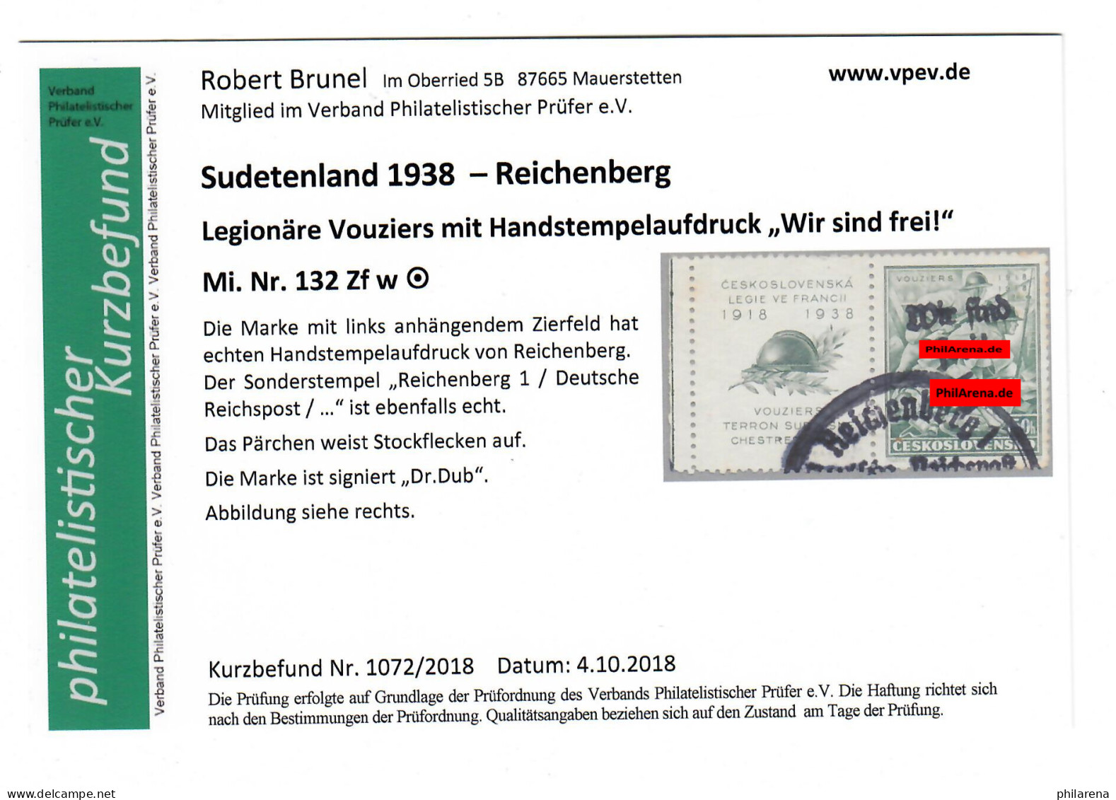 Sudetenland MiNr. 132 Zf W, Gestempelt, Sonderstempel Reichenberg - Sudetes