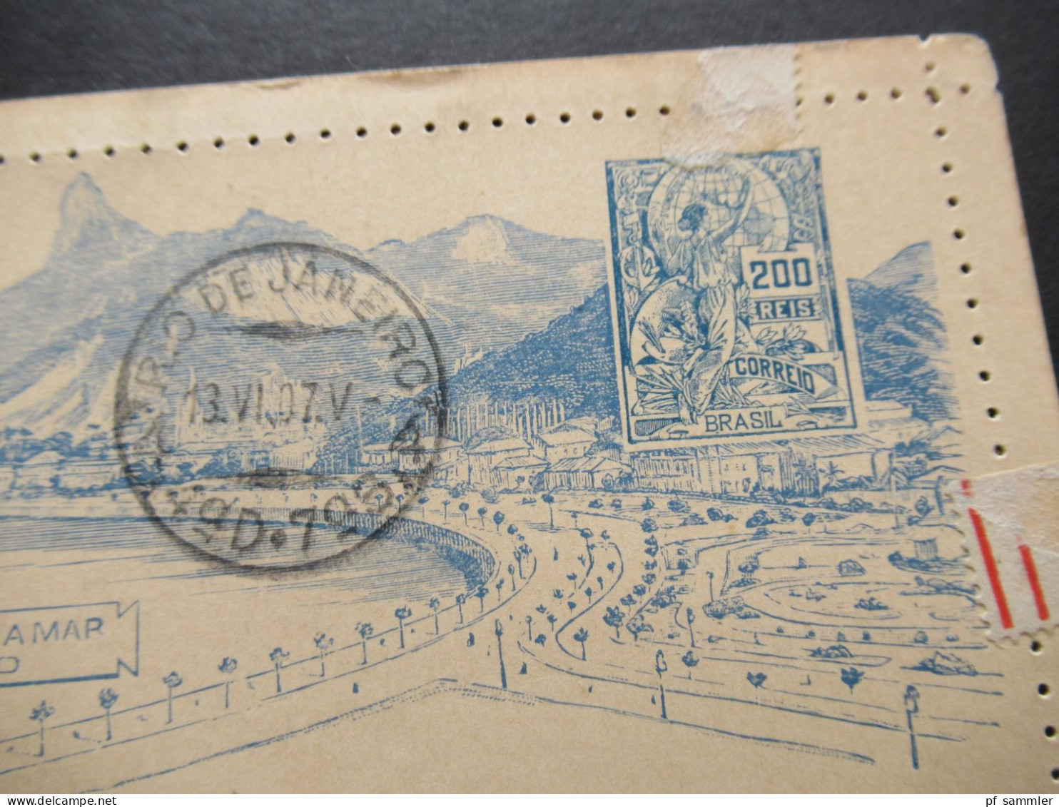 Brasilien 1907 Carta Bilhete E.U. Do Brazil 200 Reis / Druck E.U. Do Brazil 1889 / Bild Rio De Janeiro - Entiers Postaux