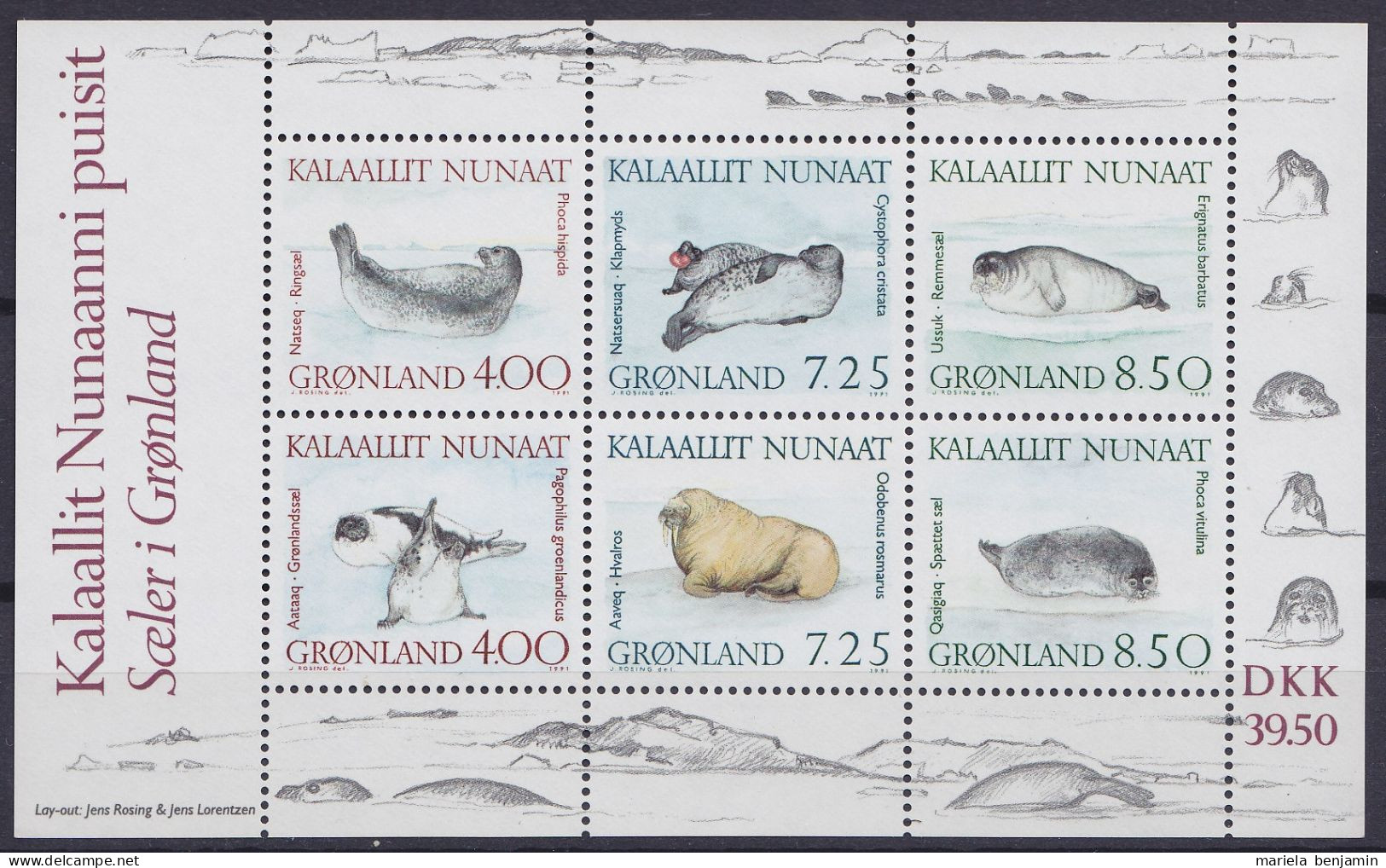 Groenland - BF3 ** Faune Marine : Phoques 1991 - Blocs