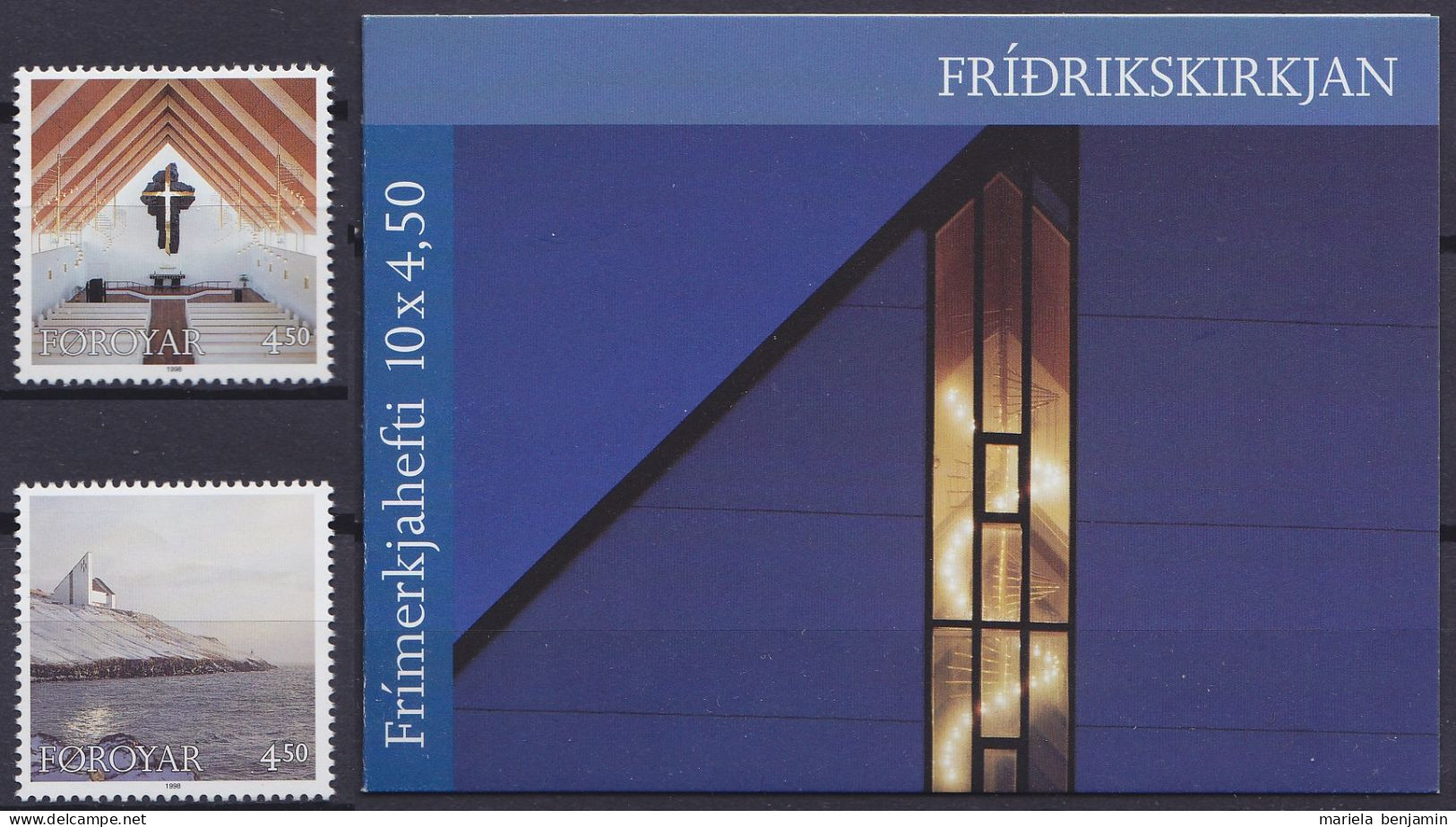 Féroé - 342/43 + Carnet C342 ** Noël - Eglise Frederick 1998 - Färöer Inseln