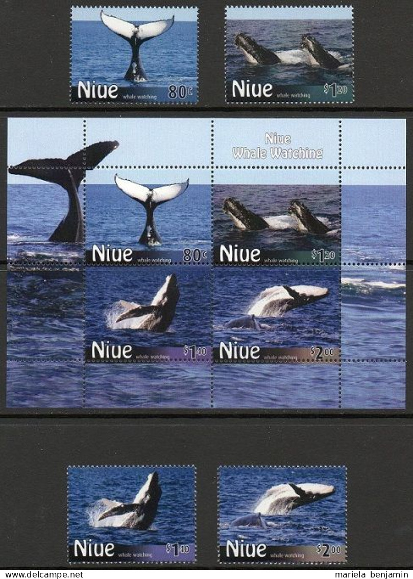 Niue - 927/30 + BF 161 ** Faune - Cétacés 2010 - Fauna Antartica