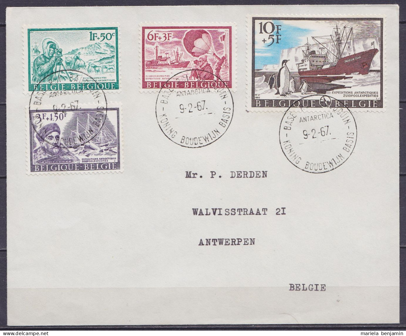 Belgique - 1391/94 Expédition Antarctique Oblit Base Roi Baudouin 9-2-1967 (dernière Date) Pour Antwerpen - Antarctische Expedities