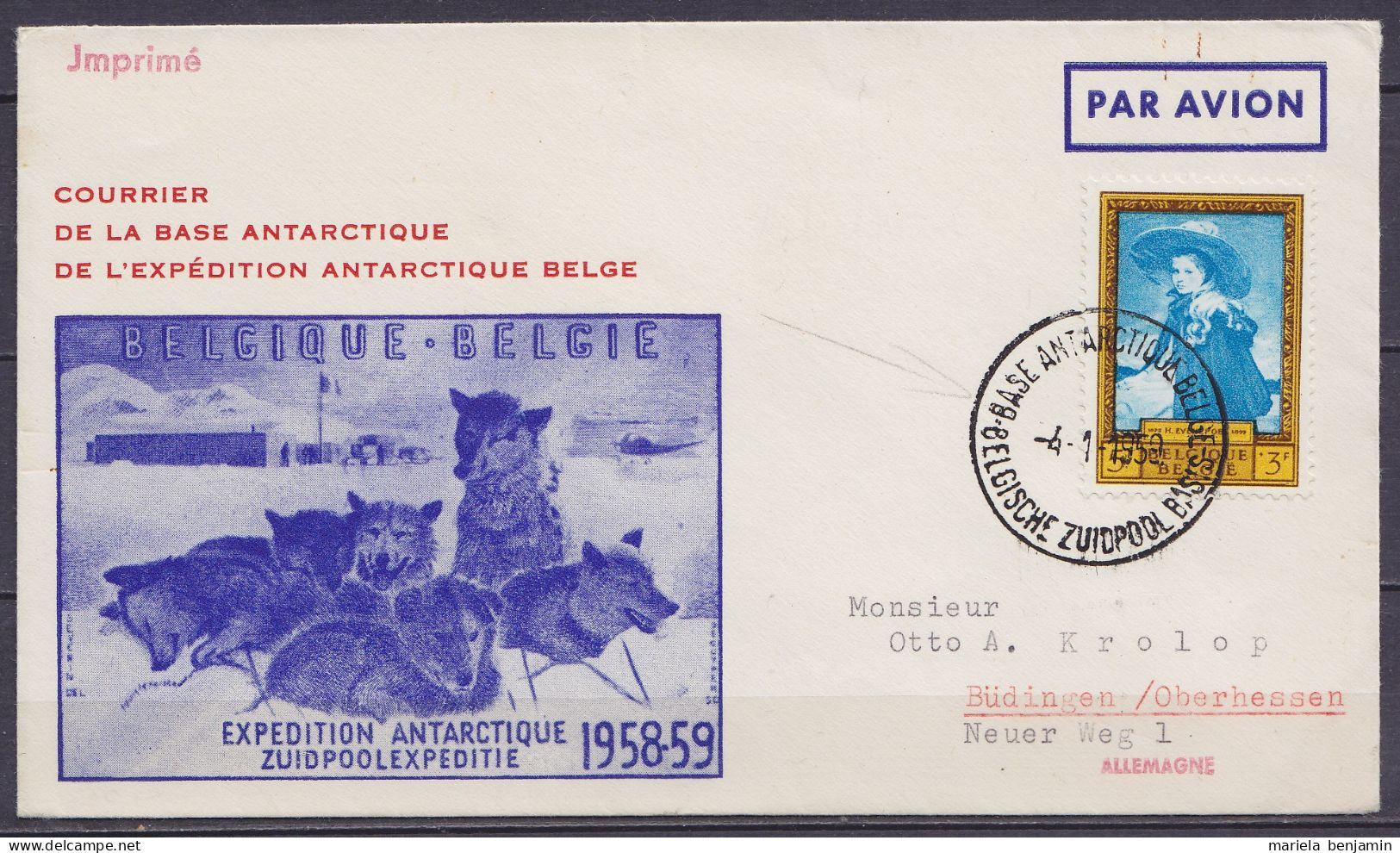Env. Commémorative Expédition Antarctique 1958-59 Càd Base Roi Baudouin /-4-1-1959 Pour L'Allemagne - Antarctische Expedities