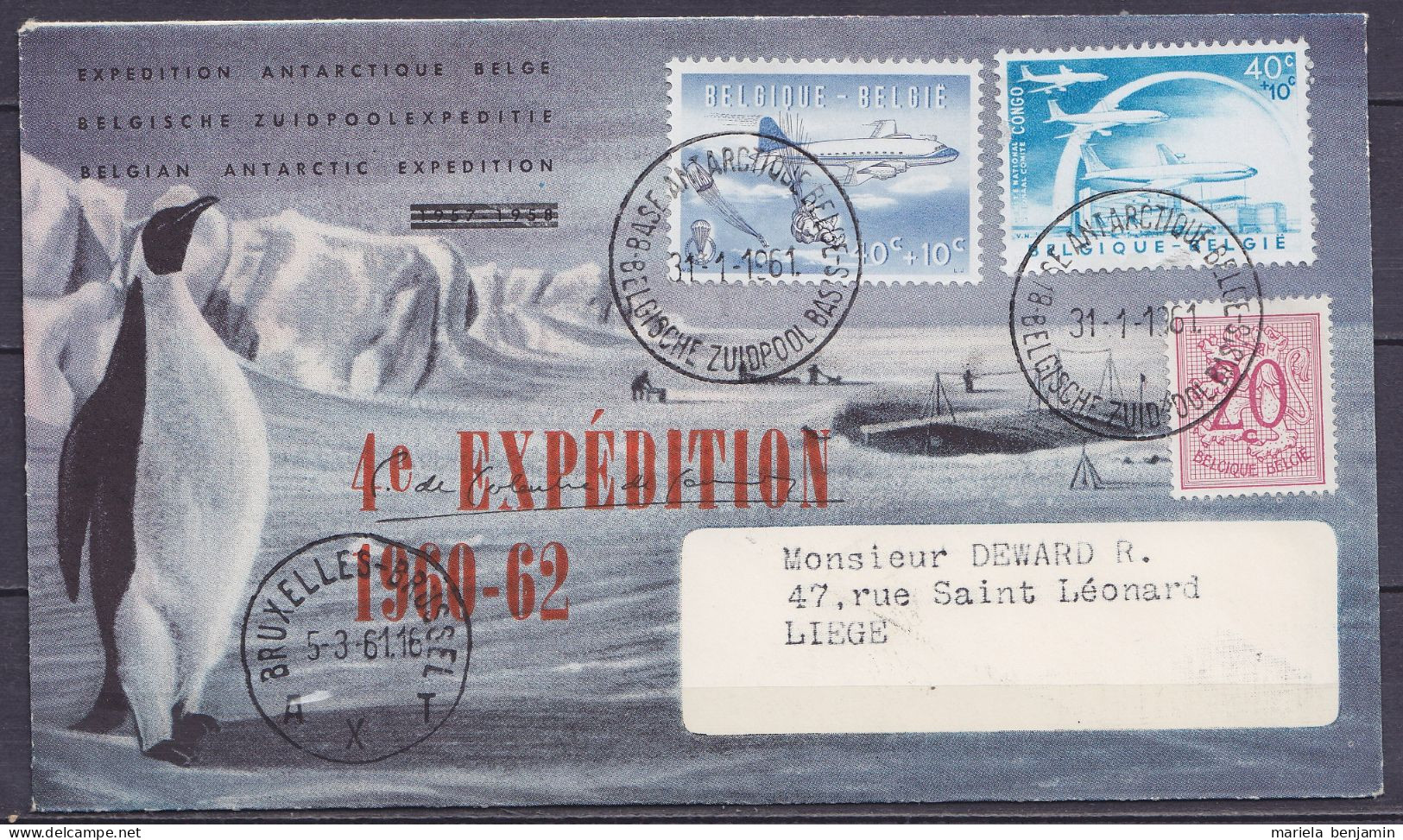 Belgique - 4e Expédition Antarctique - Càd Base Roi Baudouin 21/01/1961 Pour Liège - Antarctische Expedities