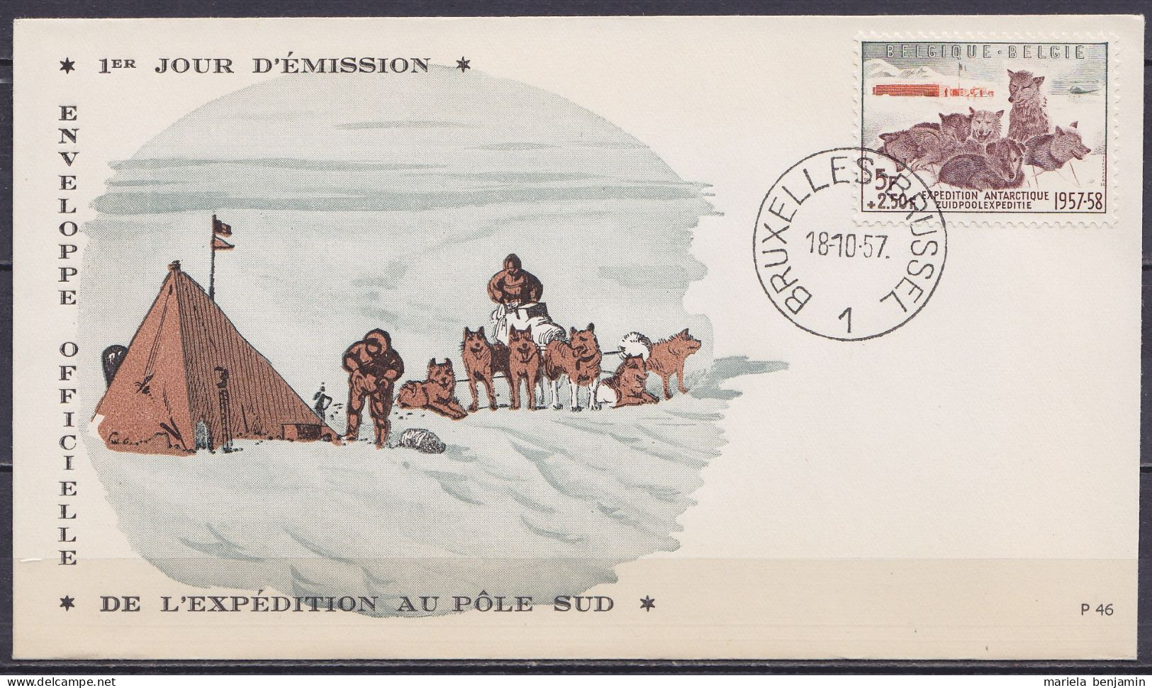 Belgique - N°1030 Expédition Antarctique 1957-58 Obl. BRUXELLES /18-10-1957 / FDC FR - Antarctische Expedities