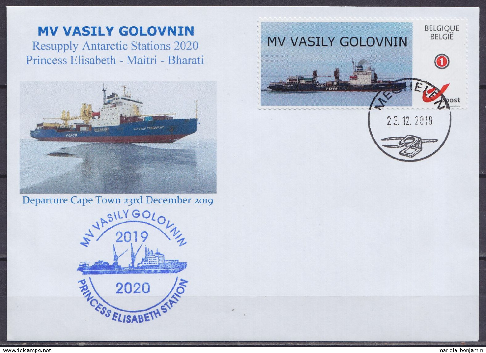 Belgique - Env. Com. Départ Du Bateau MV VASILY GOLOVNIN Pour Le Réapprovisionnement De La Station Princesse Elisabeth A - Antarctische Expedities