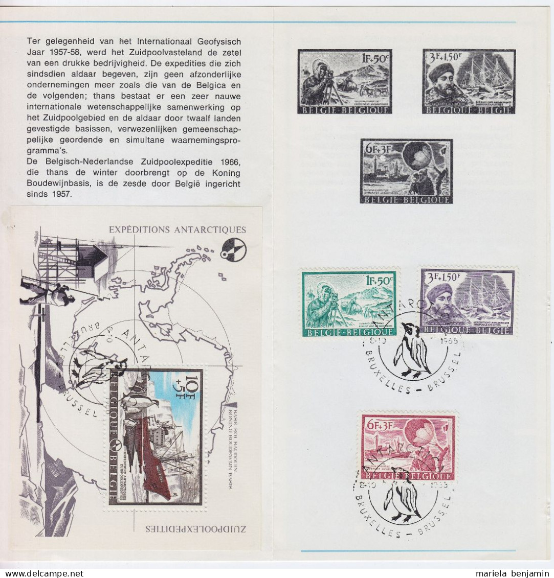 Belgique - BF42+1391/93 Expéditions Antarctiques Oblit. 1e Jour Bruxelles /8-10-1966 /notice De La Poste NL - Antarctische Expedities