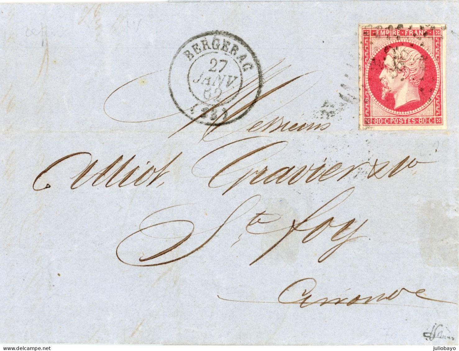 27 Janvier 1862 L.A.C. N°17B TTB PC 369 Bergerac Vers Sainte Foy,signée Brun - 1849-1876: Klassik