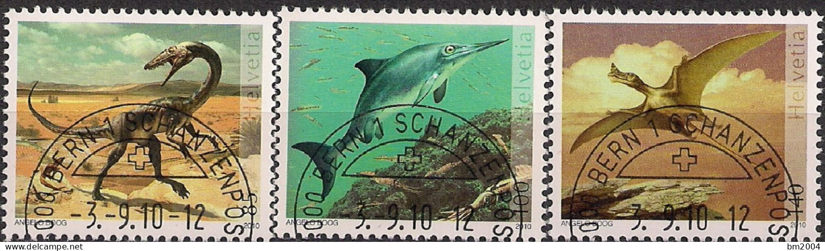 2010  Schweiz   Mi. 2167-9 FD-used   Saurierfossilien Aus Schweizer Fundstätten. - Used Stamps