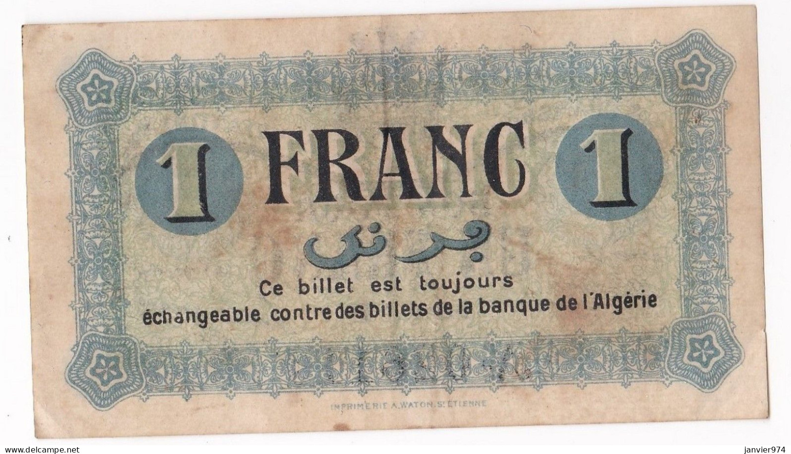 Algerie Constantine .Chambre De Commerce. 1 Franc 1 Mai 1945 Serie B N° 026110, Billet Colonial Circulé - Bons & Nécessité