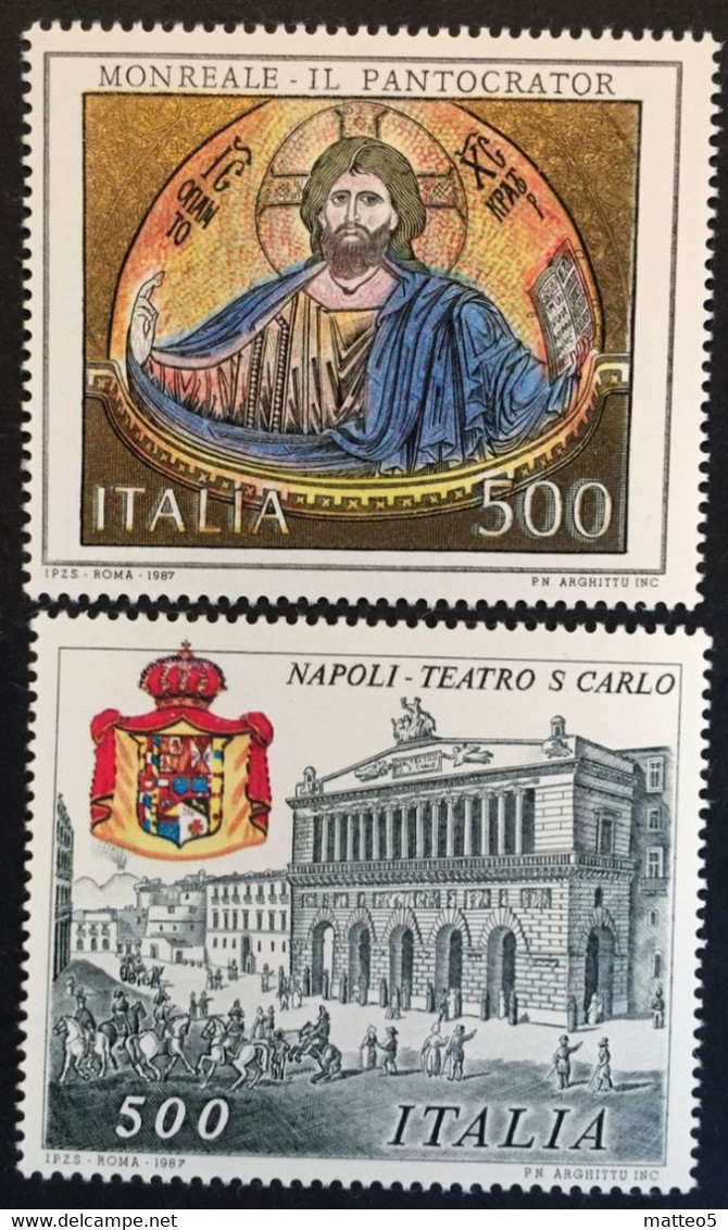 1987 - Italia - Patrimonio Artistico E Culturale - Monreale : Il Pantocrator - Napoli: Teatro S. Carlo - Lire 500 - Nuov - 1981-90:  Nuevos