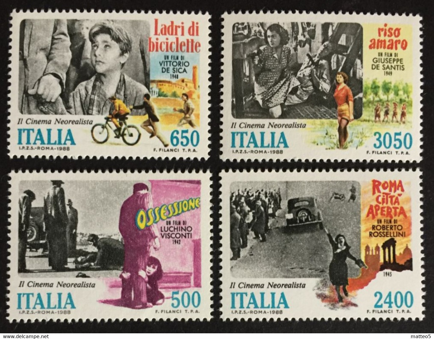 1988 - Italia - Cinecittà - Ladri Di Bicicletta - Ossessione - Riso Amaro - Roma Città Aperta - Serie Quattro Valori - 1981-90: Neufs