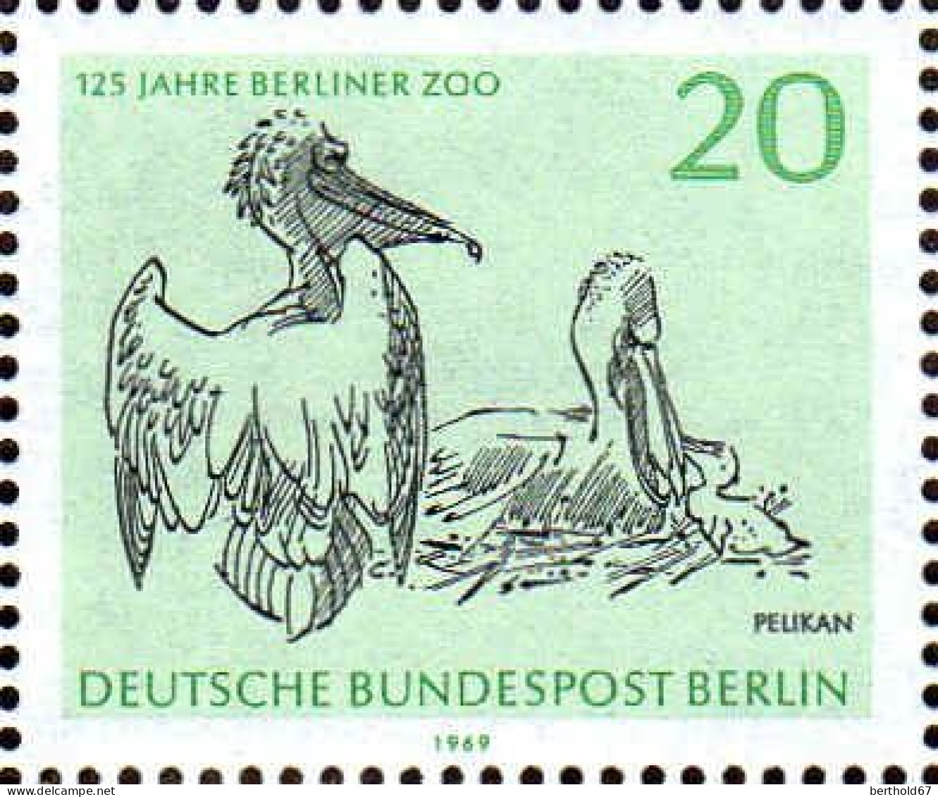 Berlin Poste N** Yv:311 Mi:339 125 Jahre Berliner Zoo Pelikan (Thème) - Pelicans