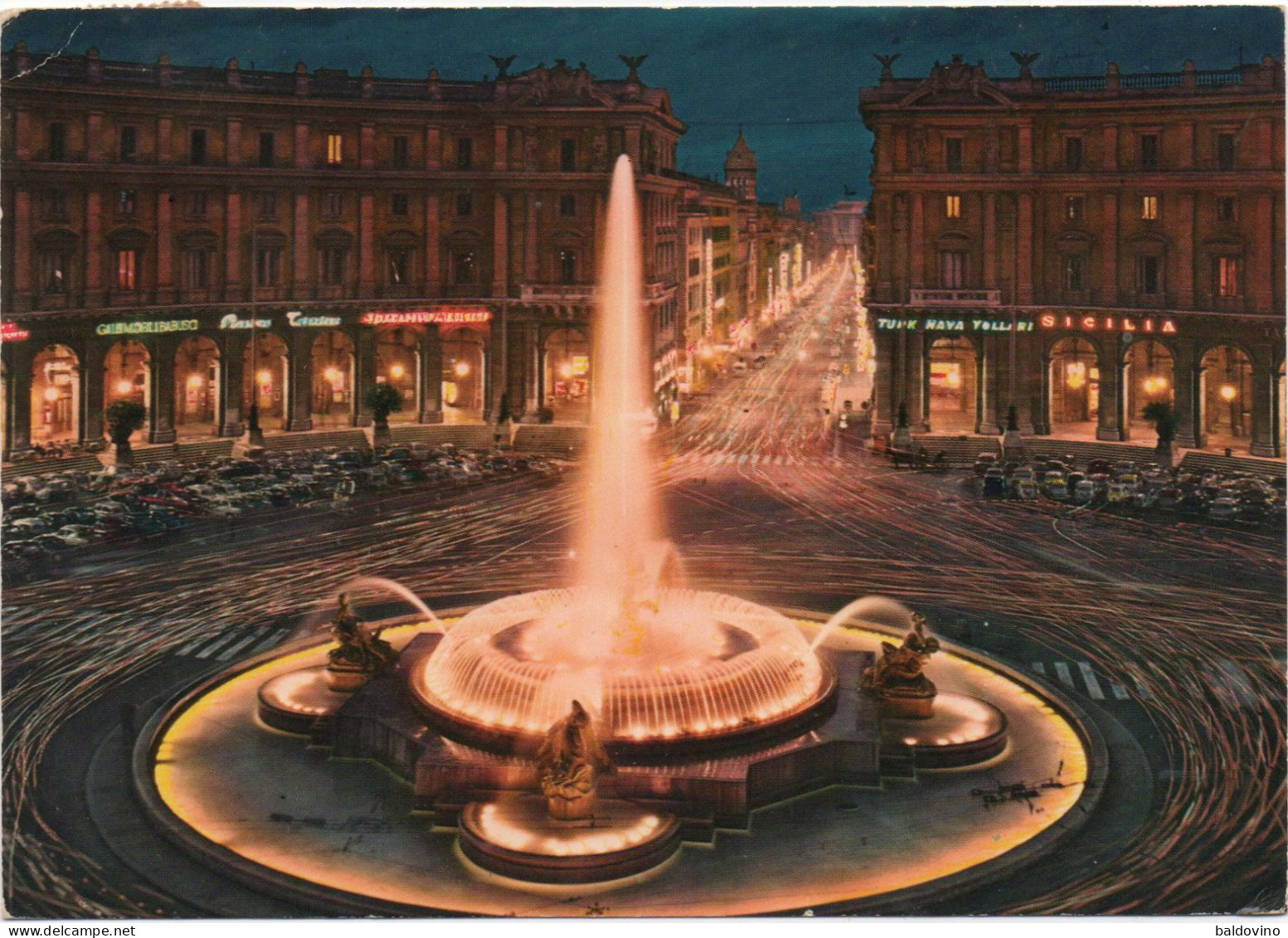 1964 Roma Di Notte Piazza Della Repubblica - Orte & Plätze
