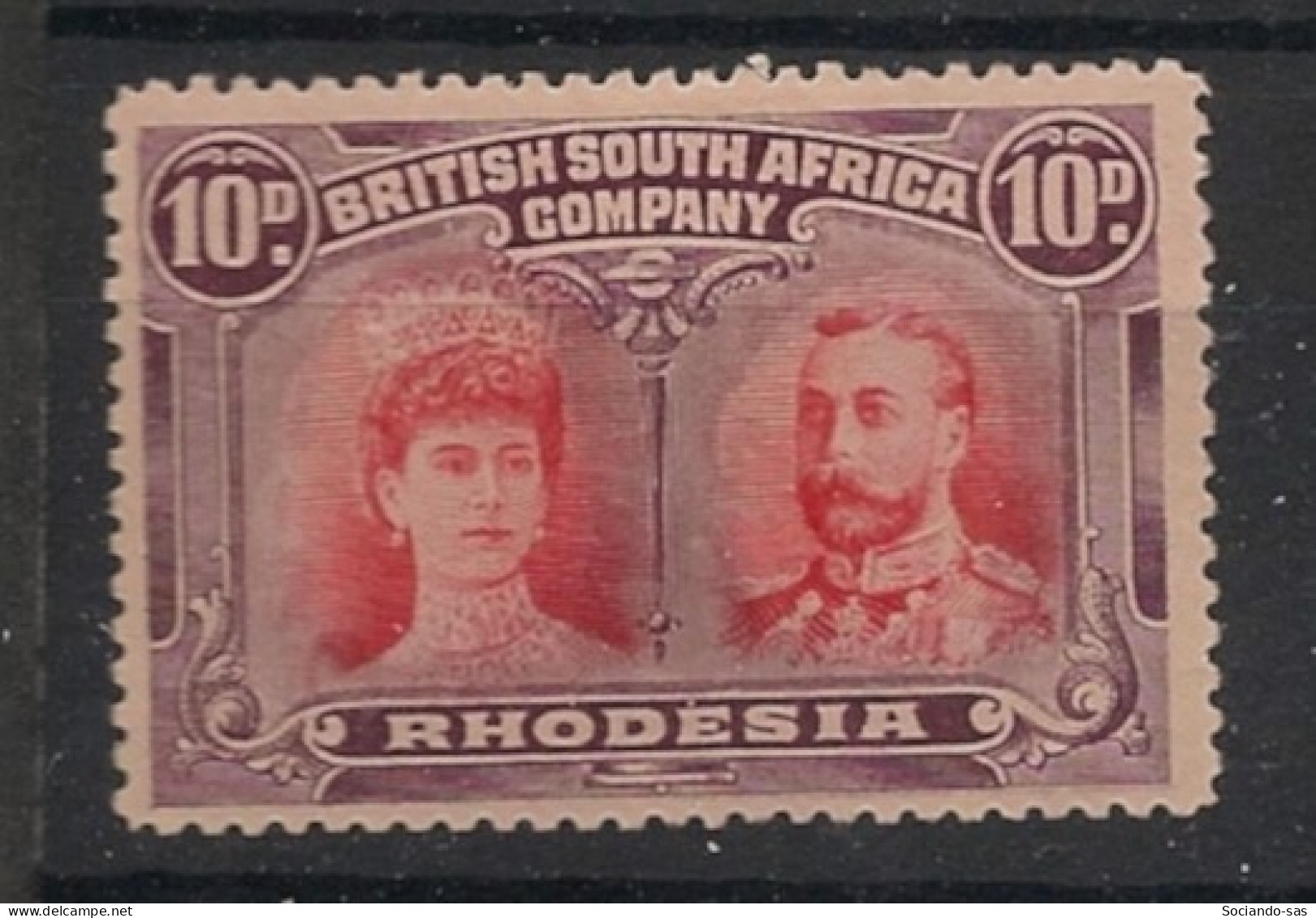 RHODESIA - 1910 - N°YT. 30 - 10p Violet-brun Et Rouge - Neuf* / MH VF - Rhodésie Du Nord (...-1963)