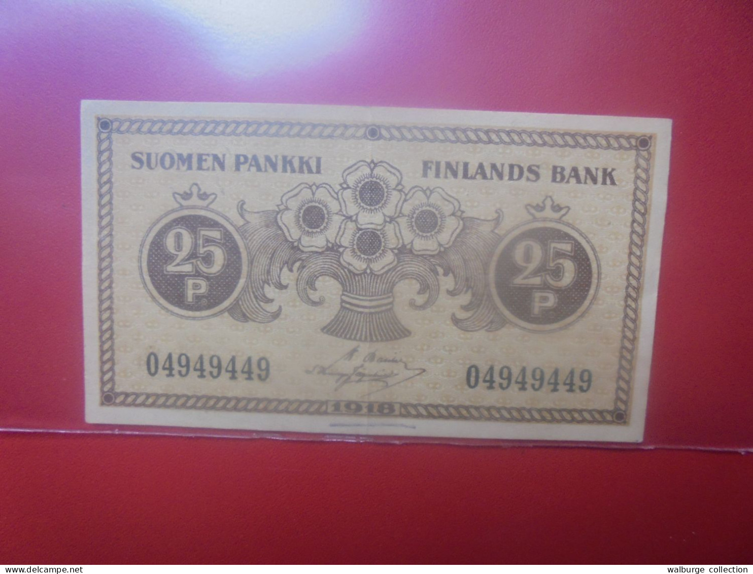 FINLANDE 25 PENNIA 1918 Circuler + écrit Au Dos ! (B.33) - Finlande