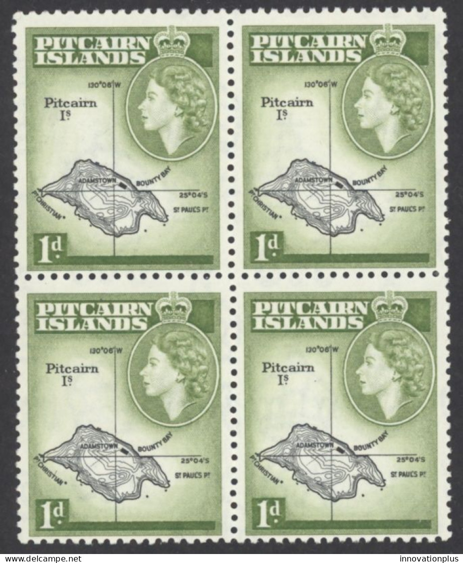 Pitcairn Islands Sc# 21 MNH Block/4 1957 1p Map - Islas De Pitcairn