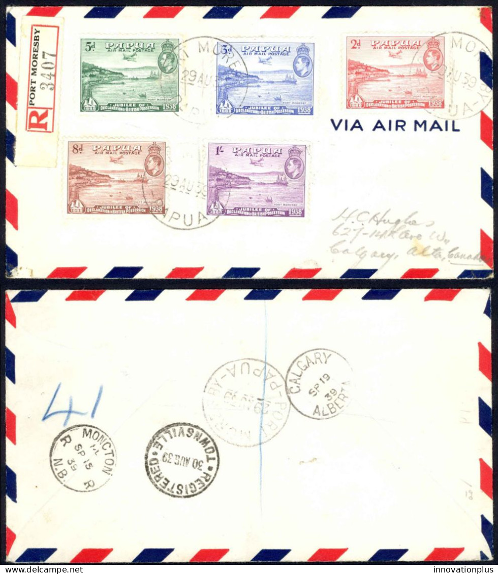 Papua New Guinea Sc# C5-C9 Used Cover (Reg. Air Mail) 1938 KGVI Port Moresby - Papua New Guinea