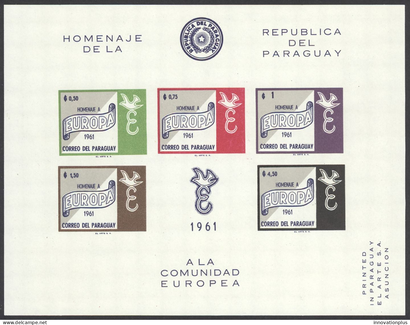 Paraguay Sc# 627a MNH Souvenir Sheet IMPERF 1961 Europa - Paraguay