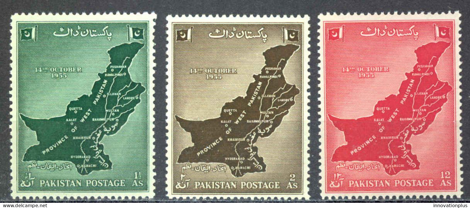 Pakistan Sc# 79-81 MH 1955 Map Of West Pakistan - Pakistan