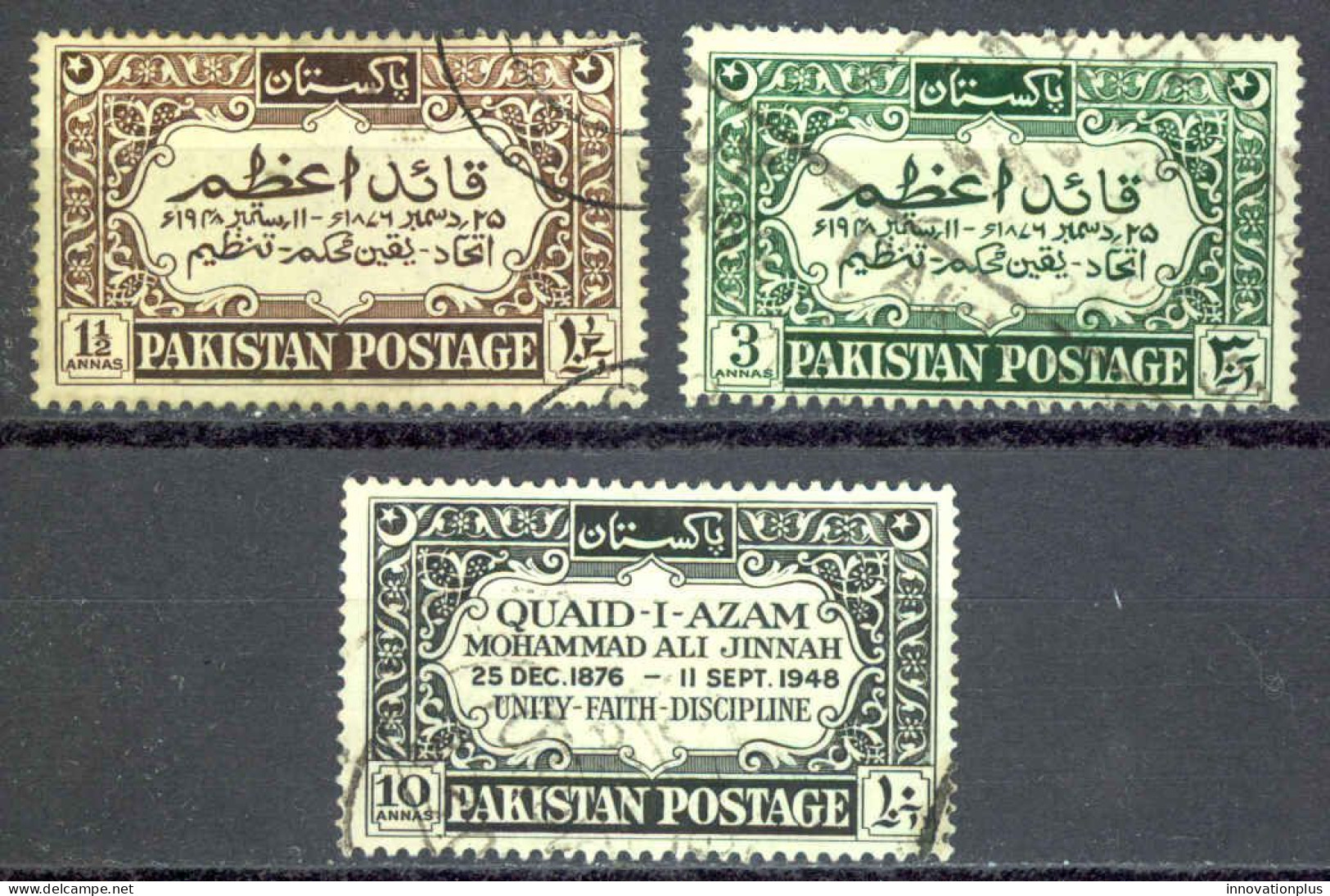 Pakistan Sc# 44-46 Used 1949 Mohammad Ali Jinnah - Pakistan