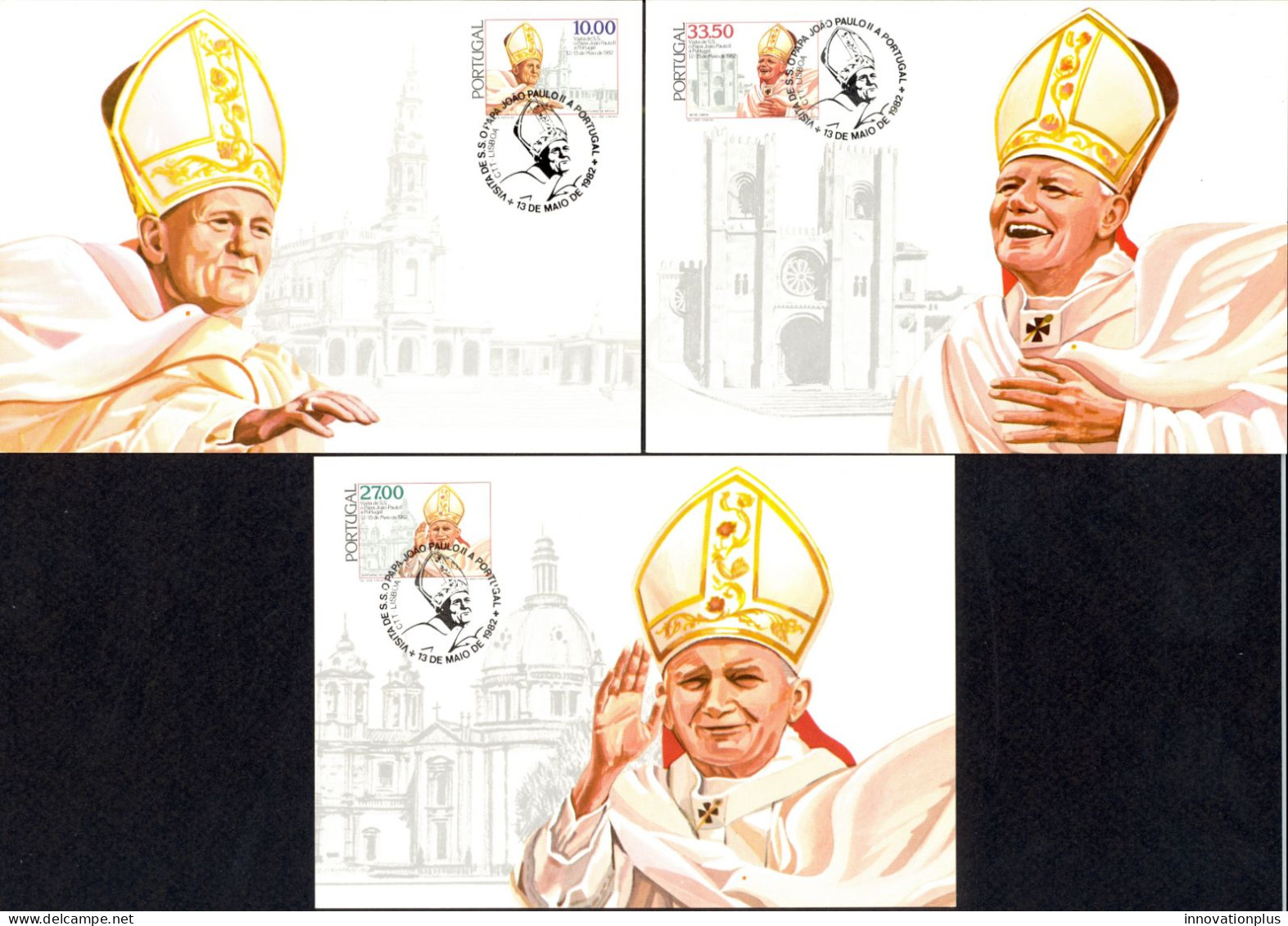 Portugal Sc# 1539-1541 Maximum Card FD Cancel 1982 12.13 Papal Visit - Maximumkaarten