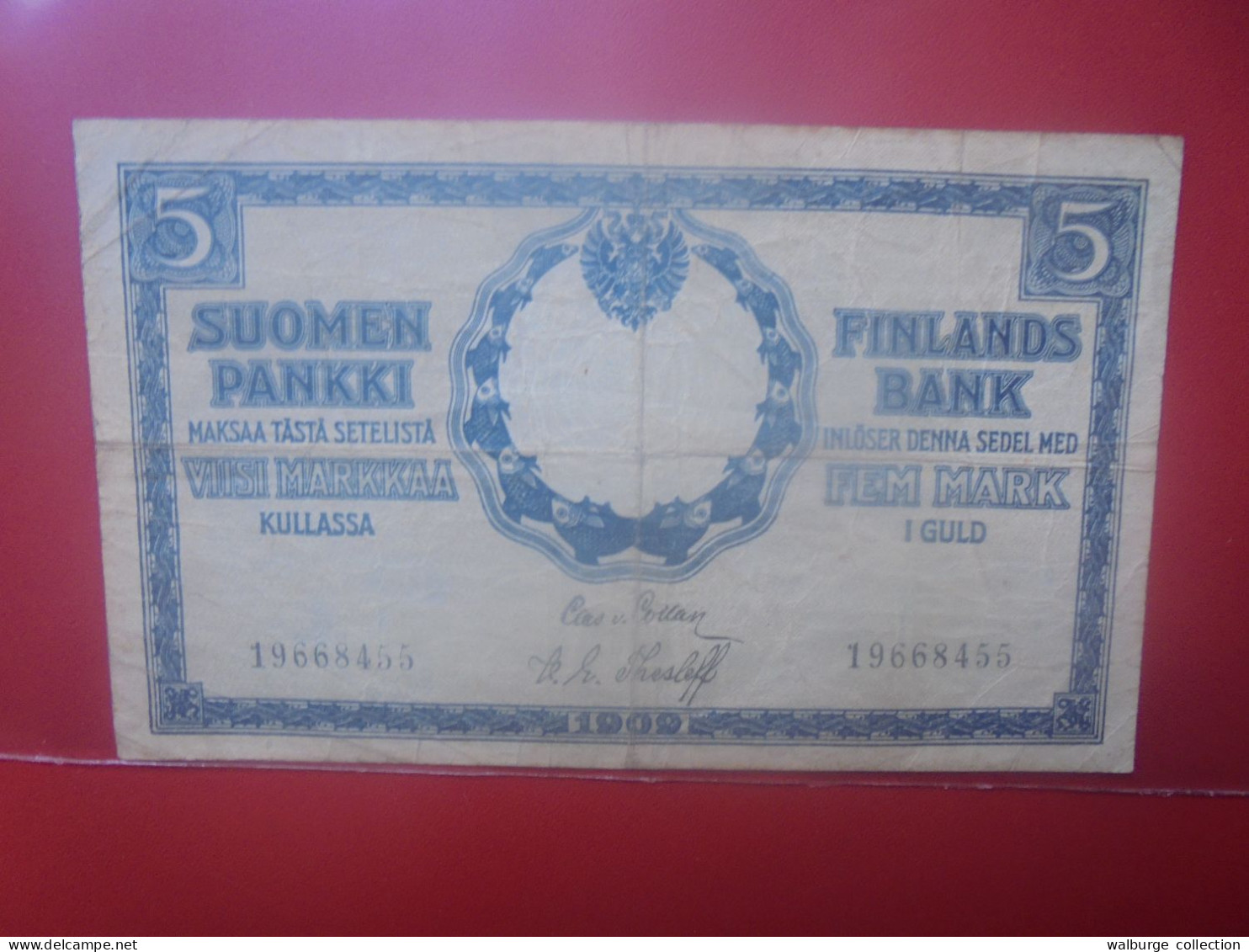 FINLANDE 5 MARKKA 1909 Circuler (B.33) - Finlandia