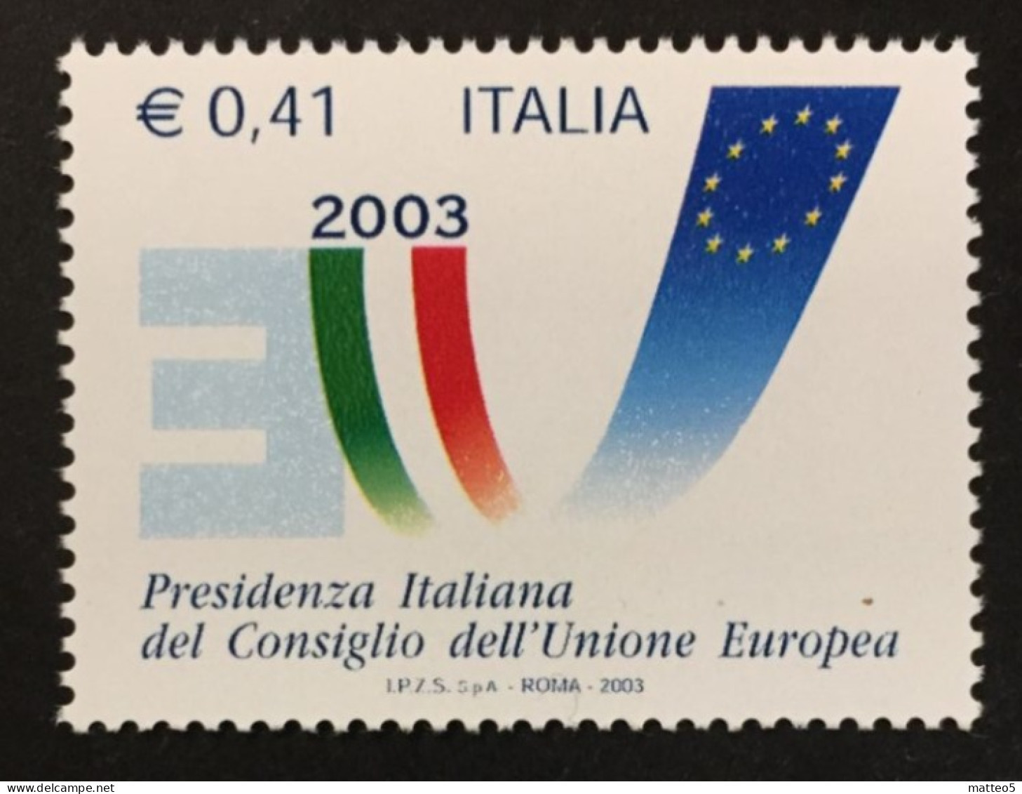 2003 - Italia - Presidenza Italiana Del Consiglio Dell'Unione Europea-  Euro 0,41 - 2001-10: Ungebraucht