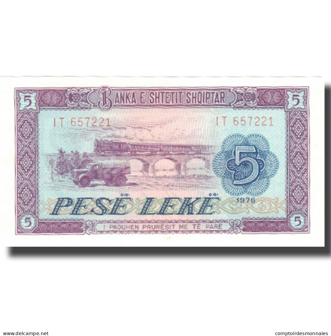 Billet, Albania, 5 Lekë, 1976, 1976, KM:42a, NEUF - Albanie