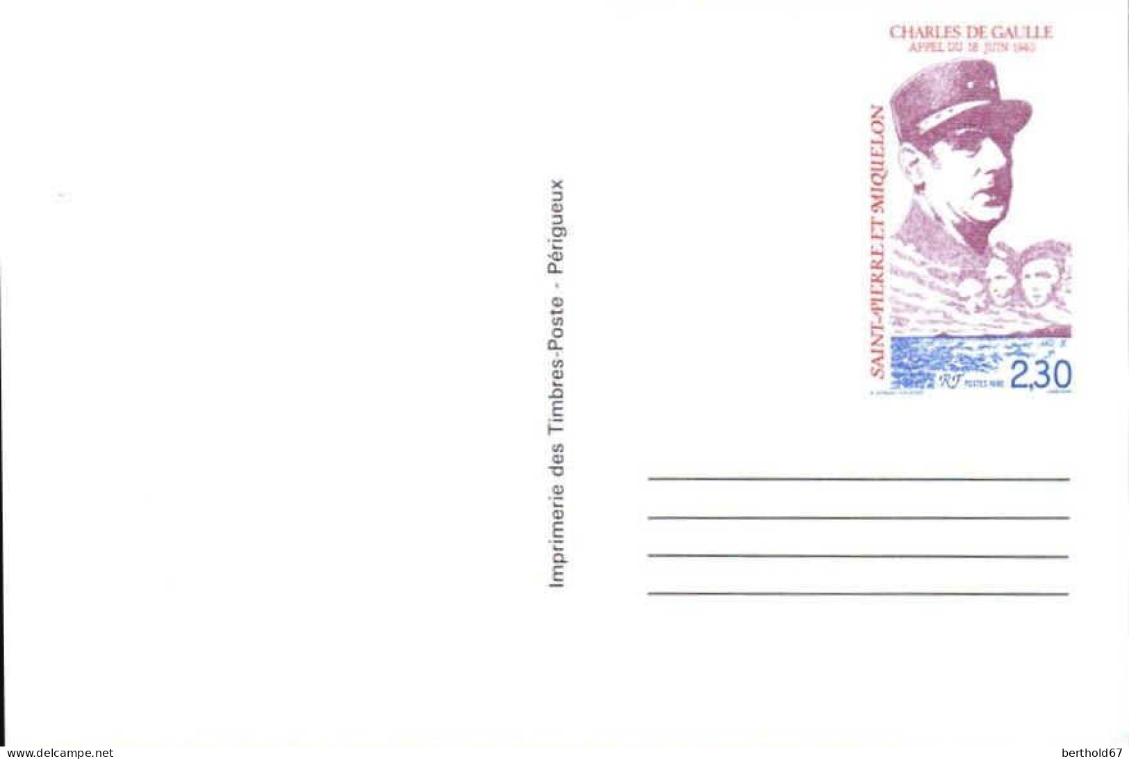 SPM Entier-P N** Yv:30-CP Charles De Gaulle - Postal Stationery
