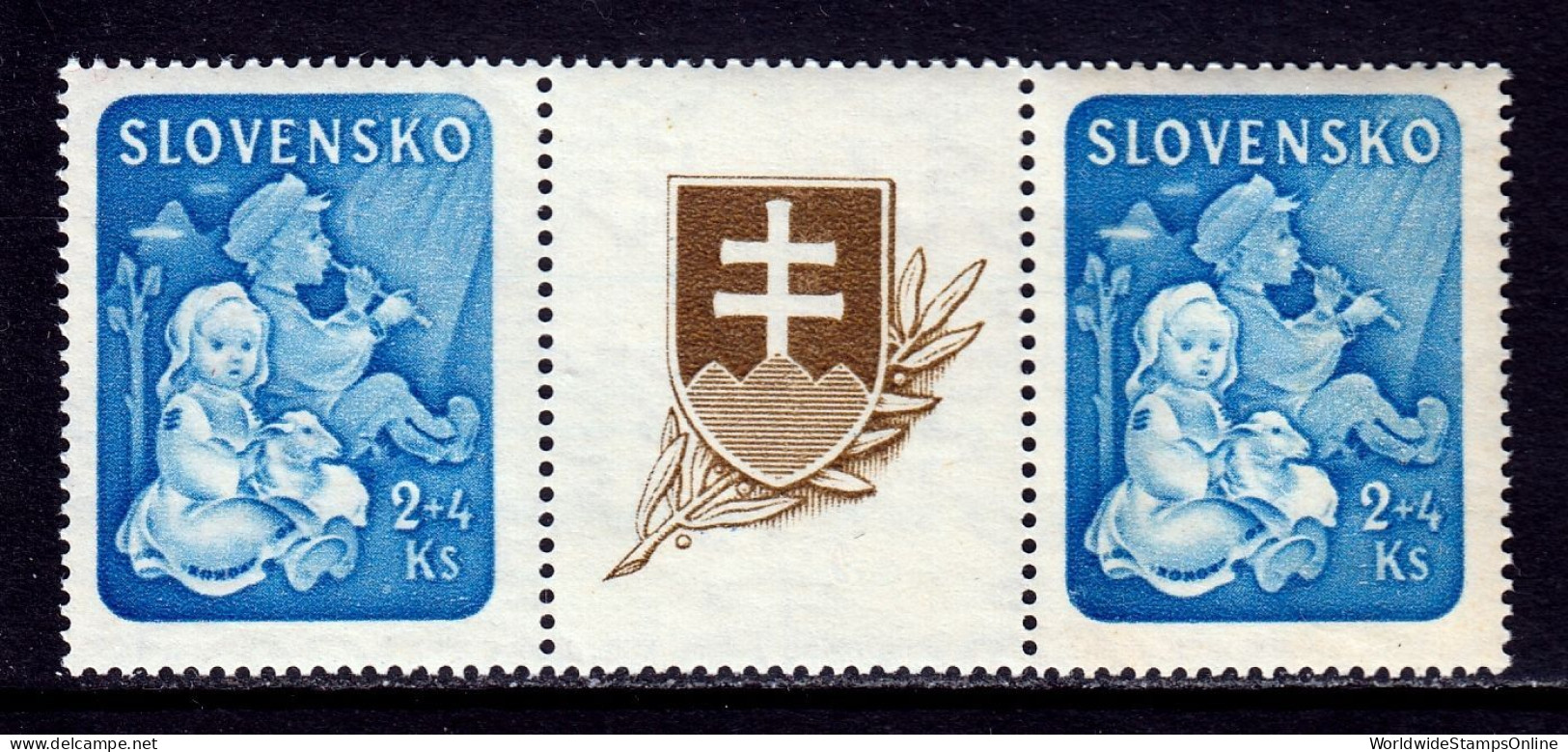 Slovakia - Scott #B27 - Strip Of 2 With Label - MNH - See Desc. - SCV $6.00 - Ungebraucht