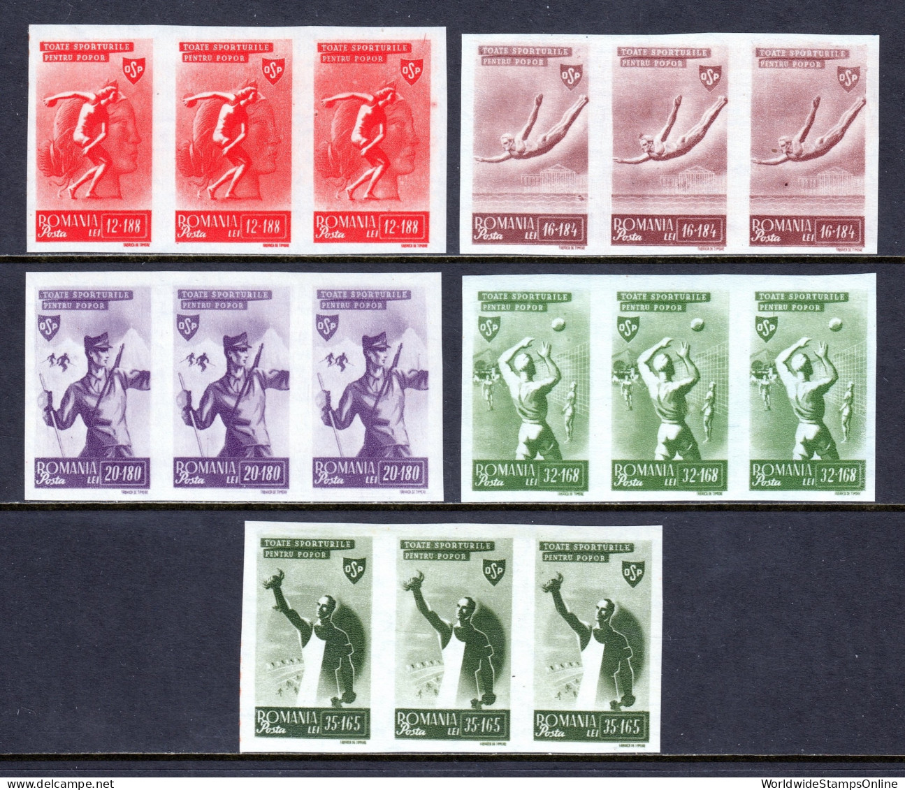 Romania - Scott #B284//B288 - MNH - Strips Of 3, Short Set - SCV $30 - Nuevos