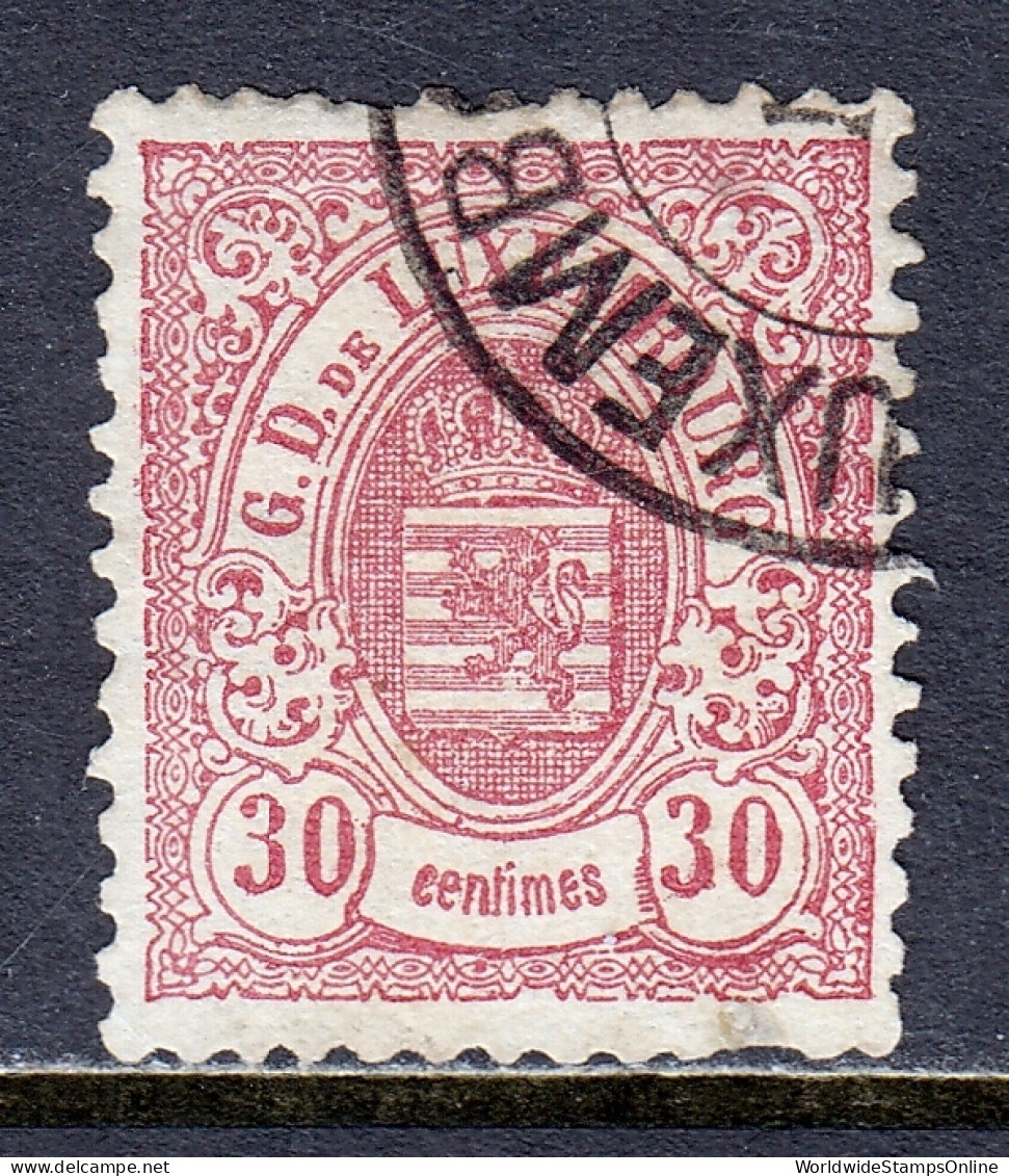 Luxembourg - Scott #47 - Used - 2 Thin Specks, 2 Pulled Perfs - SCV $24 - 1859-1880 Wappen & Heraldik