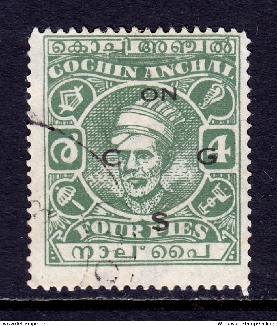 India (Cochin) - Scott #58 - Used - Cnr. Crease UL, Perf Crease - SCV $12 - Cochin