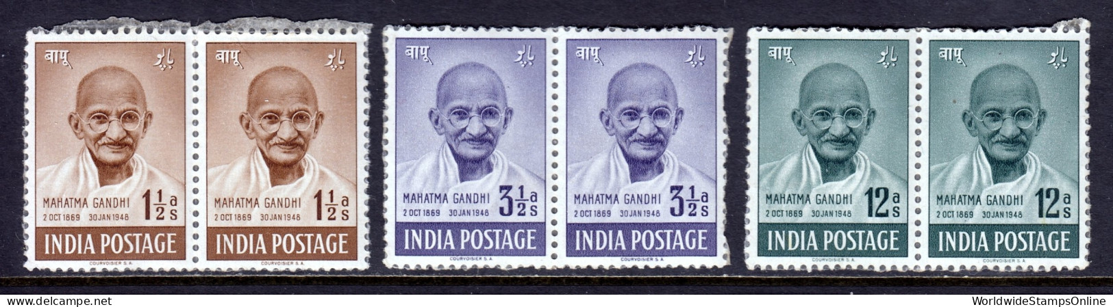 India - Scott #203//205 - MH - Pairs Stuck On Wax Paper, Some Creasing - SCV $94 - Unused Stamps