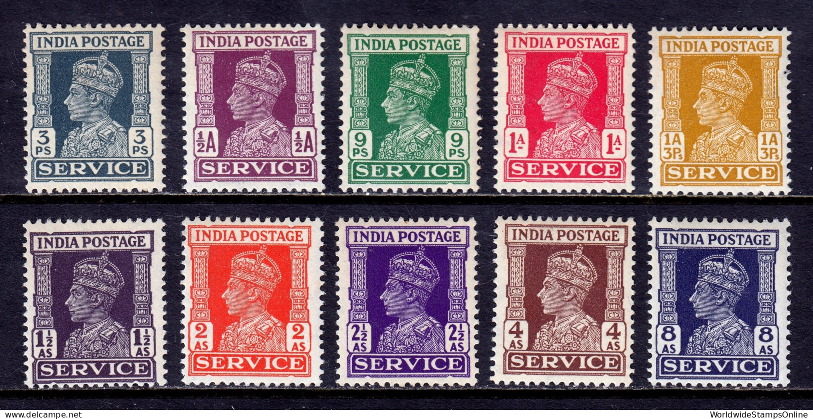 India - Scott #O105//O112 - MNH - Short Set, Tiny Soiling Spot #O108A - SCV $10 - Francobolli Di Servizio