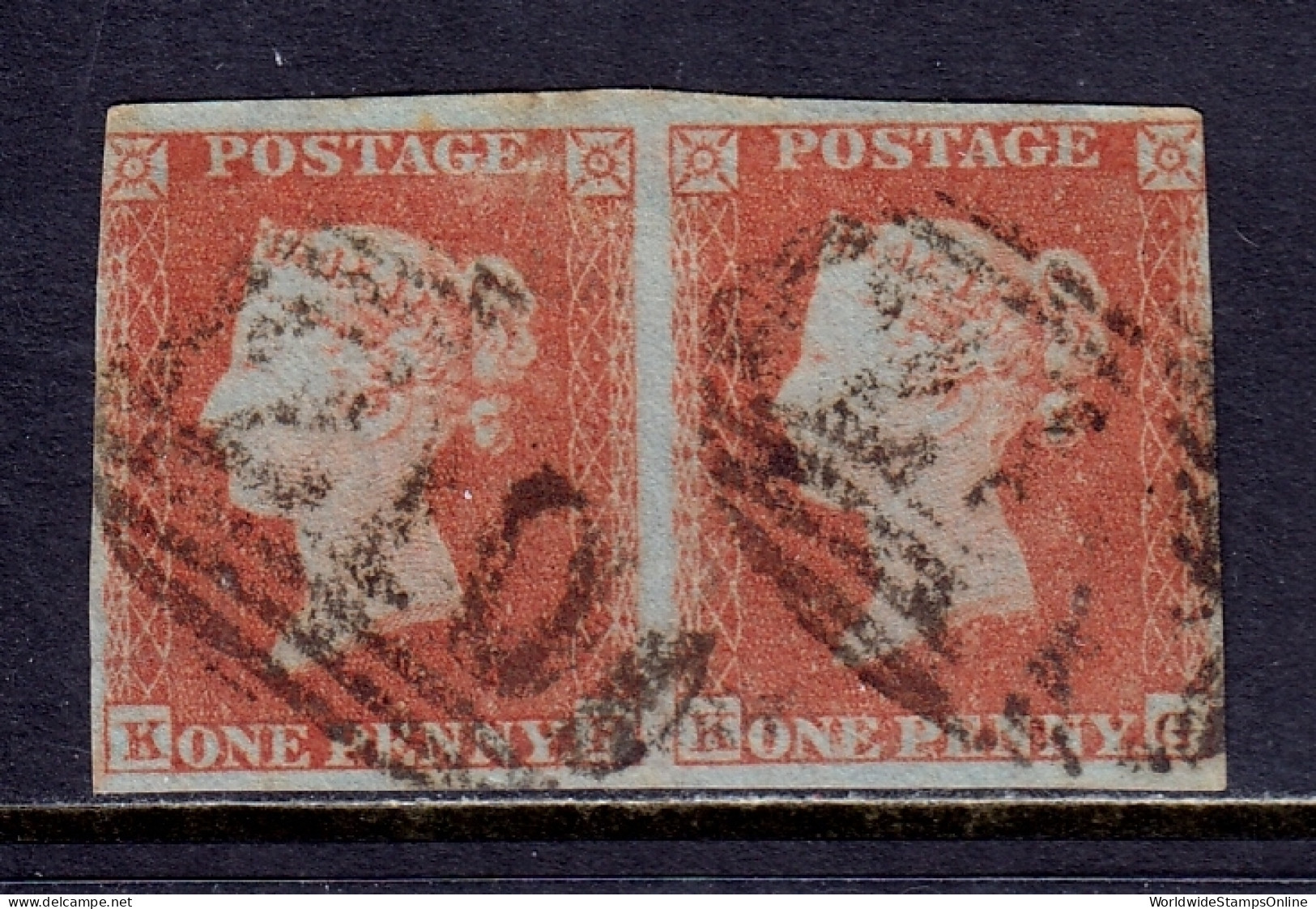 Great Britain - Scott #3 - Pair - Used - A Bit Of Lt. Creasing, Pencil/rev. -... - Gebraucht