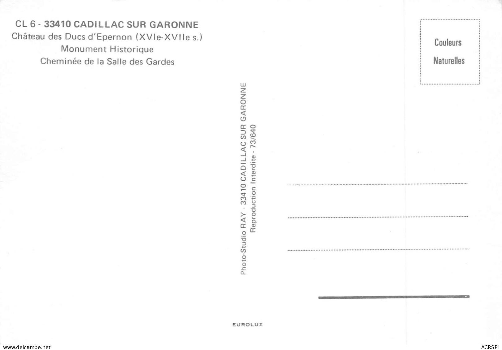 33 CADILLAC Sur Garonne Chateau Des Ducs D'épernon Cheminée De La Salle Des Gardes  5 (scan Recto Verso)MG2850TER - Cadillac